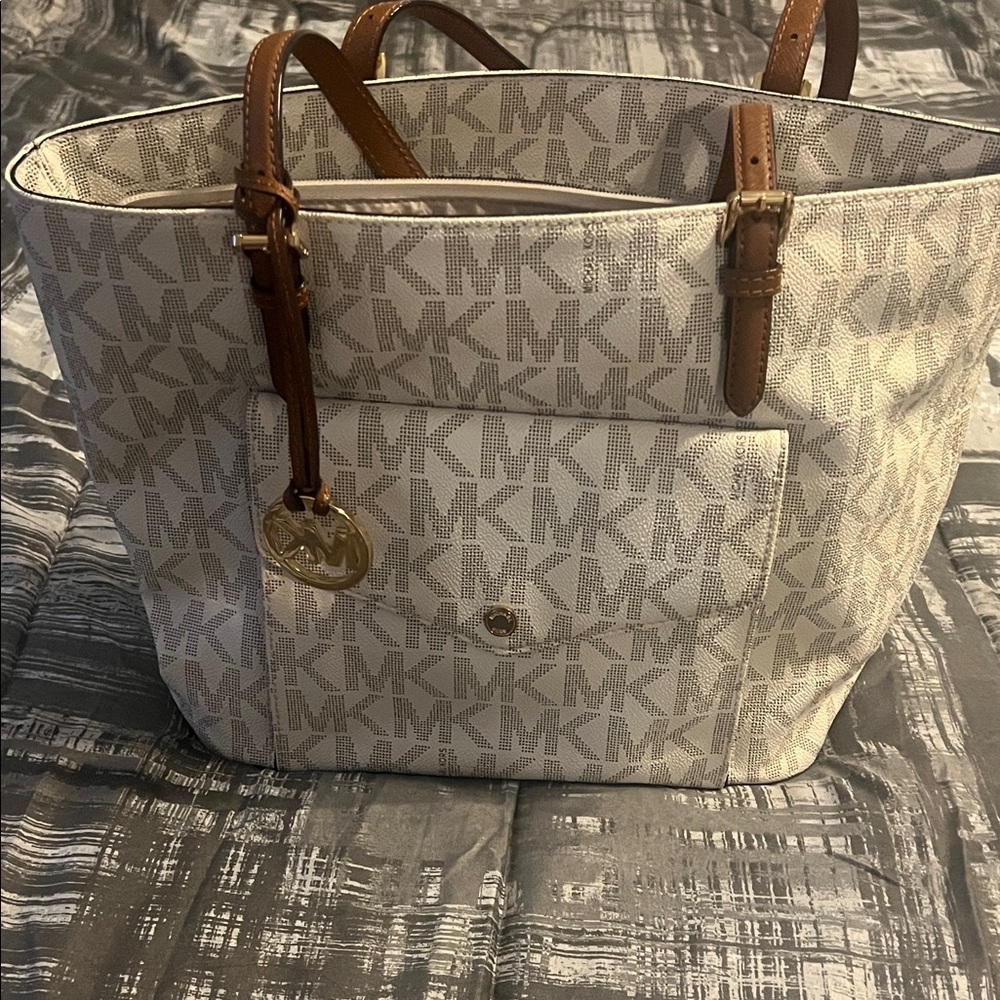 Michael Kors Cream and Tan Signature Tote
